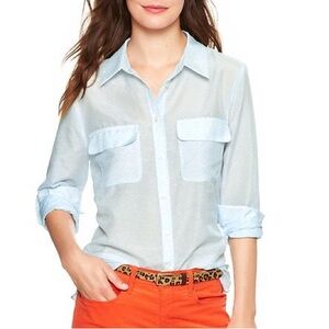 Gap Boyfriend‎ Fit Button-Up Shirt Blue White Stripe Long Sleeve XS